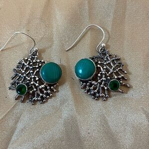 925 Green Moldavite and Emerald Quartz Earrings